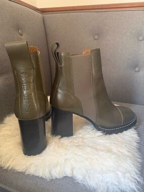 See by Chloe Leather Mallory Block-Heel Lug Boots - Olive Green
